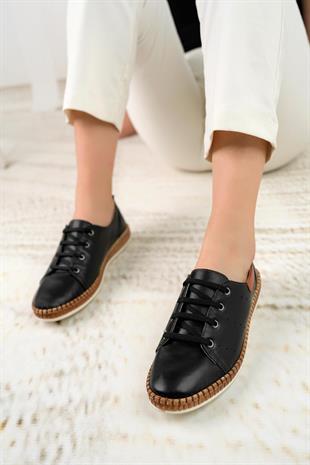 Nesil Shoes Syg P38 Siyah Hakiki Deri Kadın Ayakkabı