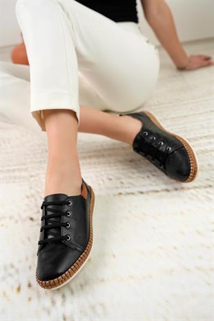 Nesil Shoes Syg P38 Siyah Hakiki Deri Kadın Ayakkabı