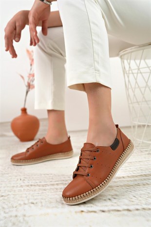 Nesil Shoes Syg P38 Taba Hakiki Deri Kadın Ayakkabı