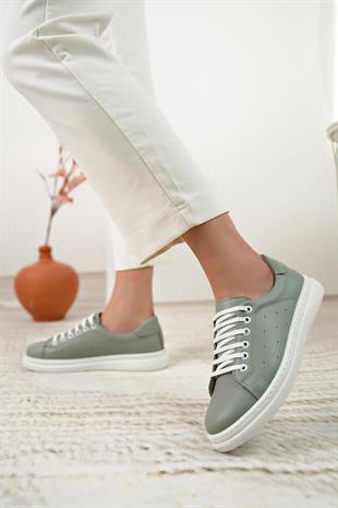 Nesil Shoes Syg P55 Yeşil Hakiki Deri Kadın Ayakkabı