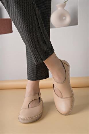 Nesil Shoes Syg P72 Bej Hakiki Deri Şeffaf Taban Kadın Ayakkabı