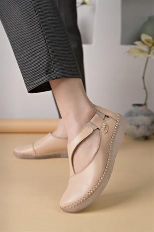 Nesil Shoes Syg P72 Bej Hakiki Deri Şeffaf Taban Kadın Ayakkabı