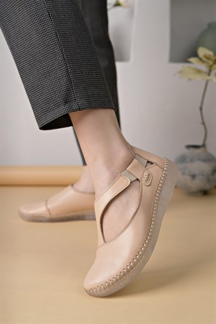Nesil Shoes Syg P72 Bej Hakiki Deri Şeffaf Taban Kadın Ayakkabı