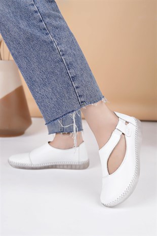 Nesil Shoes Syg P72 Beyaz Hakiki Deri Şeffaf Taban Kadın Ayakkabı