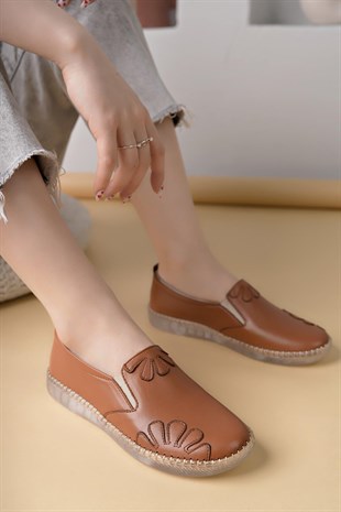 Nesil Shoes Syg P74 Taba Hakiki Deri Şeffaf Taban Kadın Ayakkabı