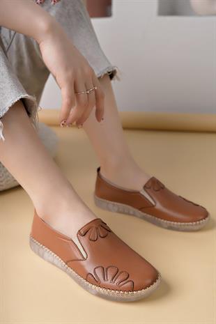 Nesil Shoes Syg P74 Taba Hakiki Deri Şeffaf Taban Kadın Ayakkabı