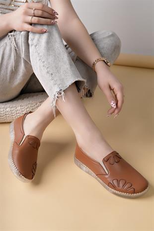 Nesil Shoes Syg P74 Taba Hakiki Deri Şeffaf Taban Kadın Ayakkabı