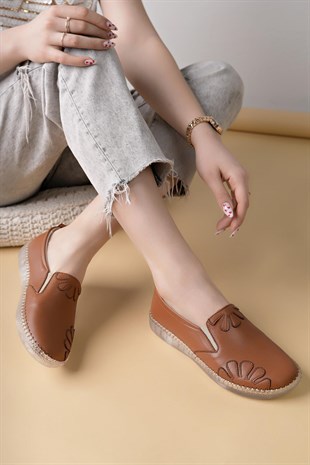 Nesil Shoes Syg P74 Taba Hakiki Deri Şeffaf Taban Kadın Ayakkabı