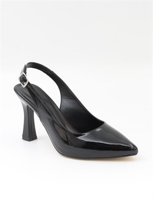 Nesil Shoes Tam 175 Siyah Rugan Topuklu Kadın Sandalet