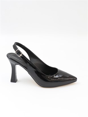 Nesil Shoes Tam 175 Siyah Rugan Topuklu Kadın Sandalet