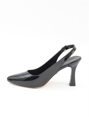 Nesil Shoes Tam 175 Siyah Rugan Topuklu Kadın Sandalet