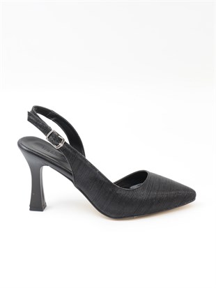 Nesil Shoes Tam 181 Siyah Simli Topuklu Kadın Sandalet