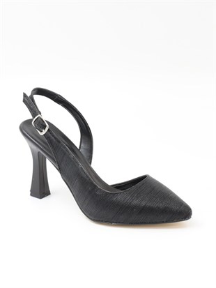 Nesil Shoes Tam 181 Siyah Simli Topuklu Kadın Sandalet