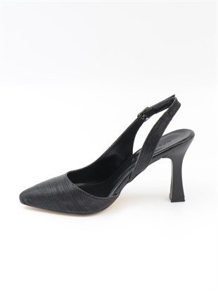 Nesil Shoes Tam 181 Siyah Simli Topuklu Kadın Sandalet
