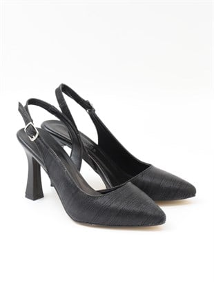 Nesil Shoes Tam 181 Siyah Simli Topuklu Kadın Sandalet