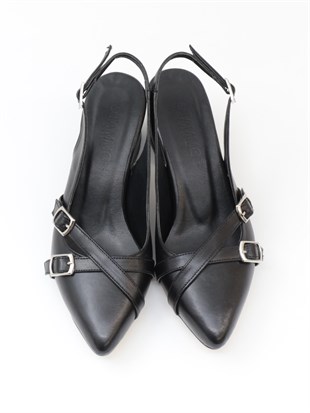 Nesil Shoes Tam 183 Siyah Kalın Topuklu Kadın Sandalet