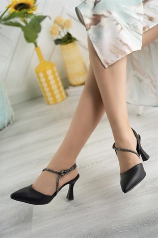 Nesil Shoes Tam 513 Siyah Taşlı Topuklu Kadın Sandalet