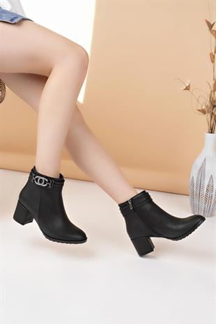 Nesil Shoes Tarha 103 Siyah Fermuarlı Kışlık Kadın Bot 