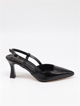 Nesil Shoes Uraz 050 Siyah Krşk Rugan Arkası Açık Topuklu Kadın Ayakkabı
