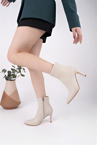 Nesil Shoes Uraz 420 Ten Fermuarlı İnce Topuklu Kadın Bot