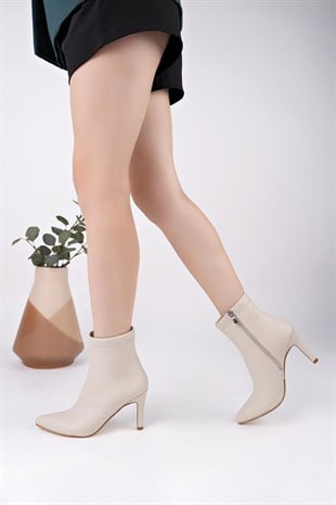 Nesil Shoes Uraz 420 Ten Fermuarlı İnce Topuklu Kadın Bot