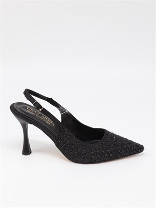 Nesil Shoes Uraz 760 Siyah Taşlı Topuklu Kadın Sandalet