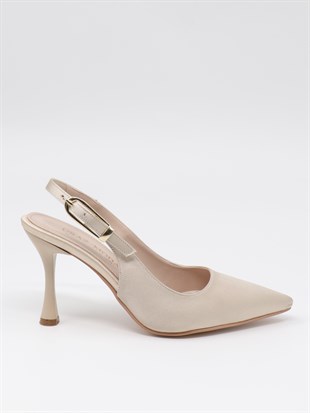 Nesil Shoes Uraz 800 Ten Saten Arkası Açık Topuklu Kadın Ayakkabı