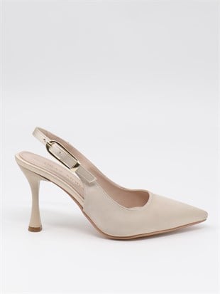 Nesil Shoes Uraz 800 Ten Saten Arkası Açık Topuklu Kadın Ayakkabı