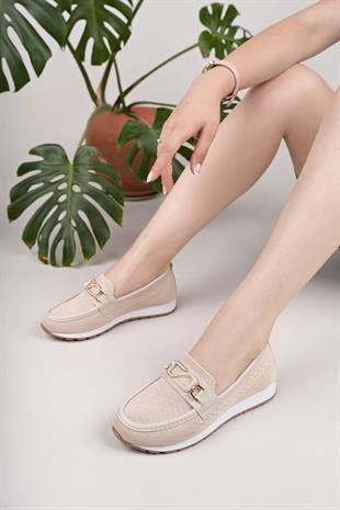 Nesil Shoes Wiss 0272 Bej Triko Örgü Kadın Ayakkabı