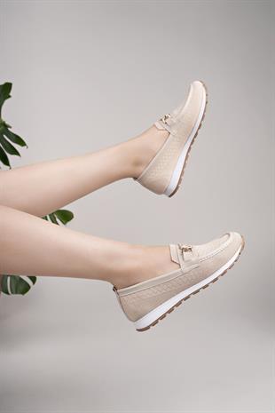 Nesil Shoes Wiss 0272 Bej Triko Örgü Kadın Ayakkabı
