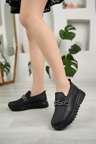 Nesil Shoes Wiss 1130 Siyah Strech Taşlı Kadın Ayakkabı