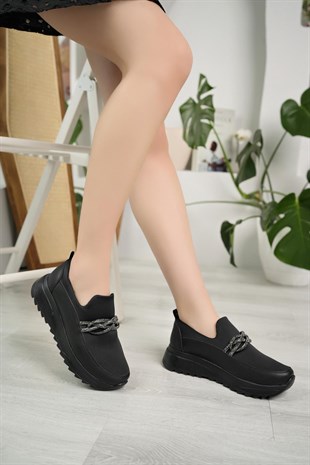 Nesil Shoes Wiss 1130 Siyah Strech Taşlı Kadın Ayakkabı