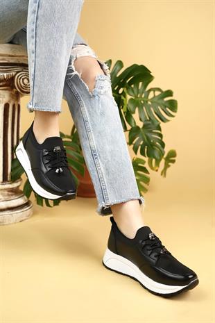 Nesil Shoes Wiss 1706 Siyah Beyaz Anatomik Kadın Ayakkabı