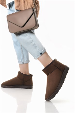 Nesil Shoes Ypr 7391 Kahve Süet İçi Kürklü Su İtici Kadın Bot