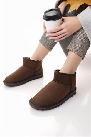 Nesil Shoes Ypr 7391 Kahve Süet İçi Kürklü Su İtici Kadın Bot