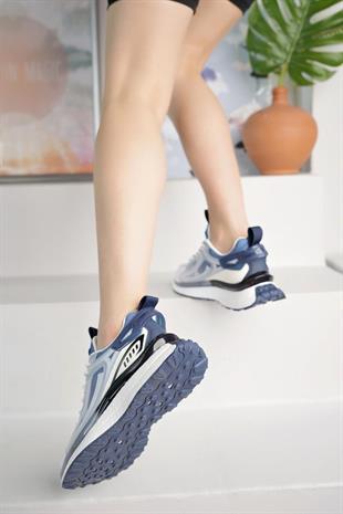 Pierre Cardin 10106 Beyaz-Mavi Memory Foam Kadın Sneakers