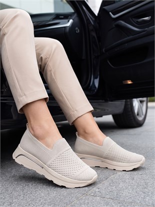 Nesil Shoes Wiss 250 Krem Örgü Triko Kadın Ayakkabı