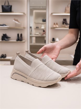 Nesil Shoes Wiss 250 Krem Örgü Triko Kadın Ayakkabı