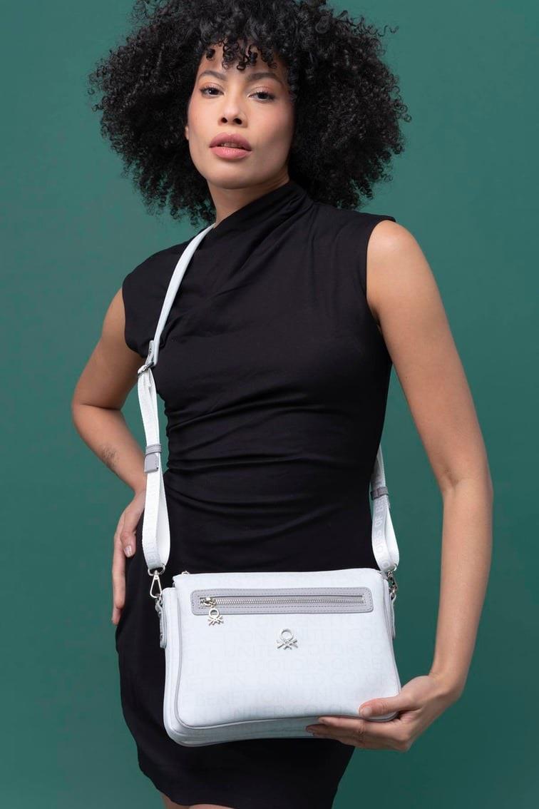 Benetton 1276 Beyaz A.Gri Baskılı Çarpraz Bayan Çanta