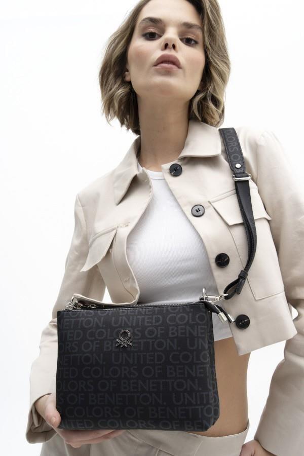 Benetton 1283 Siyah Baskılı Çarpraz Bayan Çanta