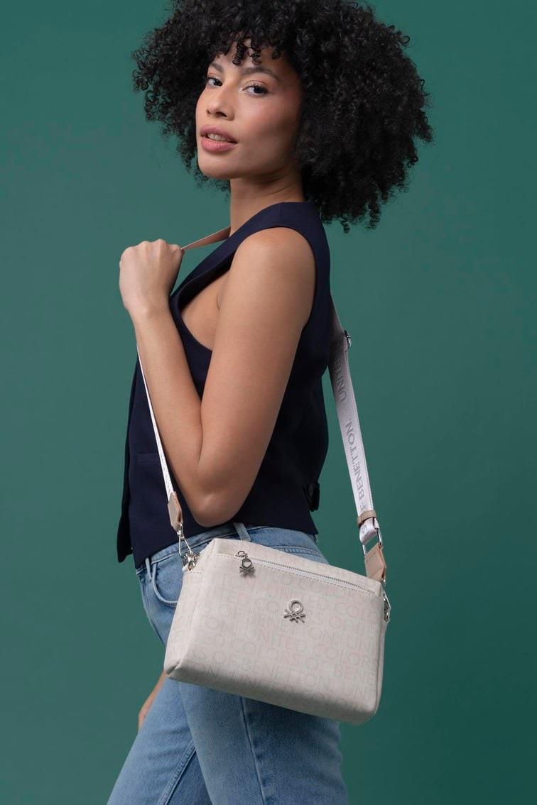 Benetton 1288 Bej Baskılı Çarpraz Bayan Çanta