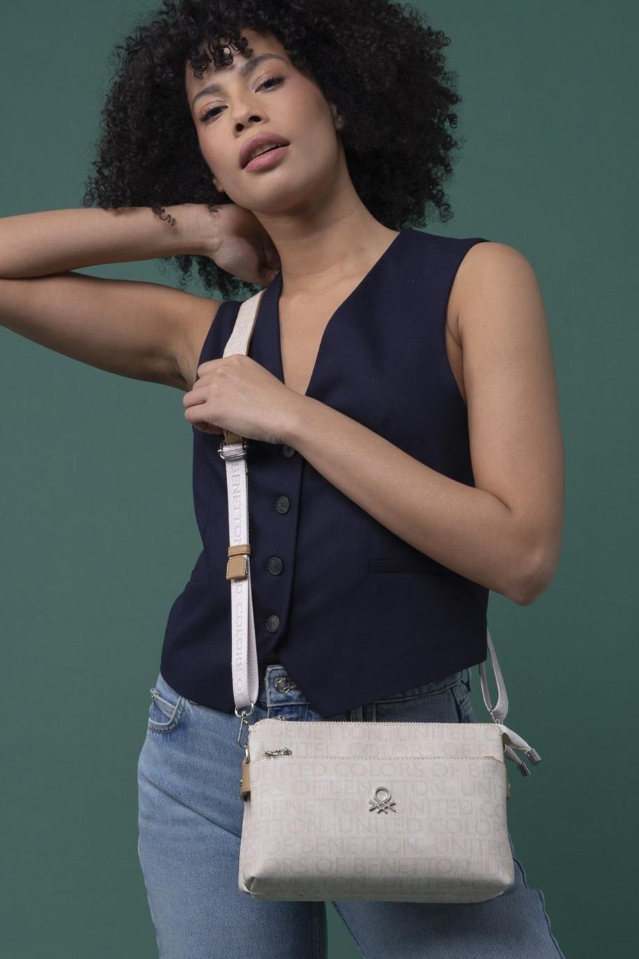 Benetton 1295 Bej A.Camel Baskılı Çarpraz Bayan Çanta