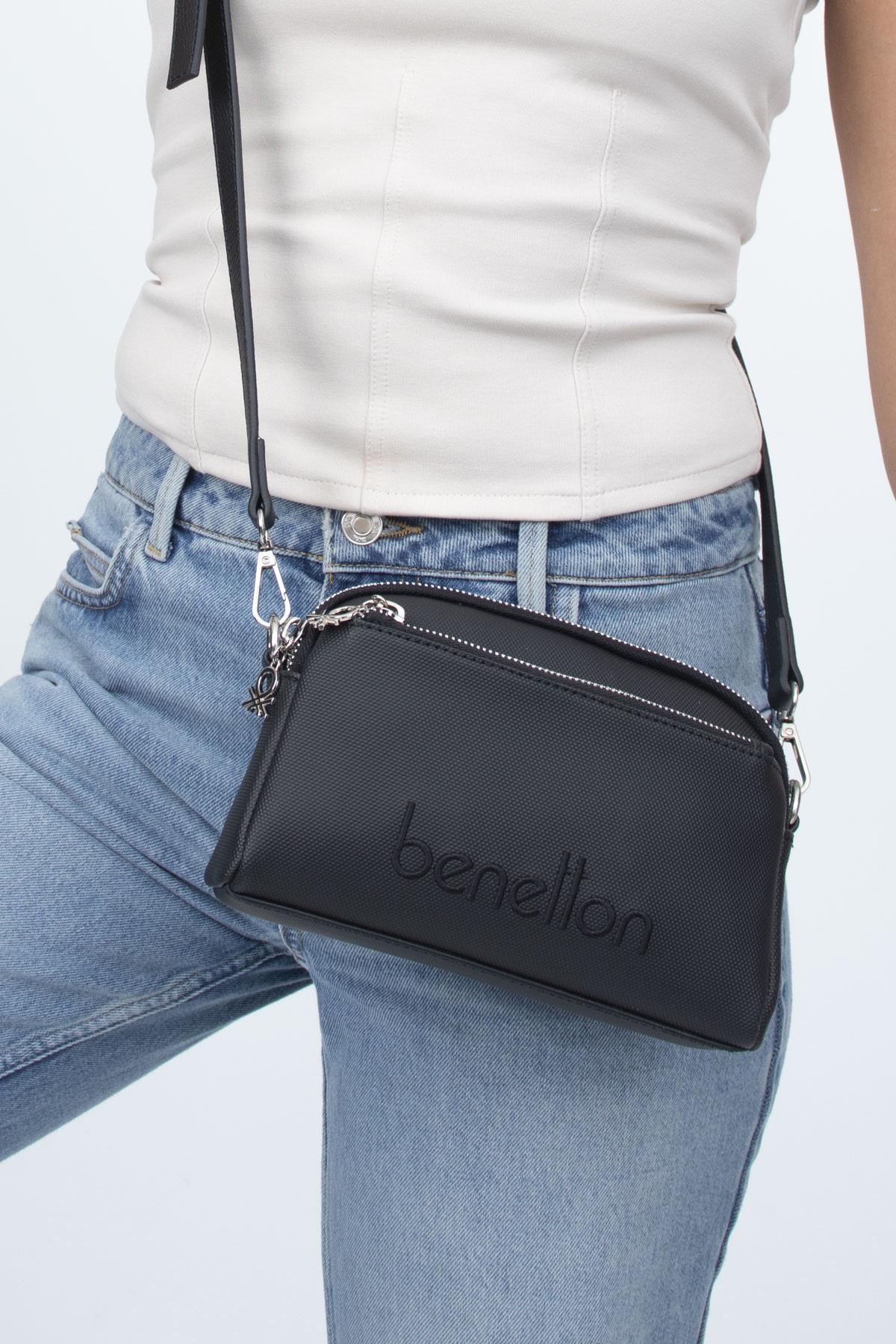 Benetton 1342 Siyah Baskılı Çarpraz Bayan Çanta