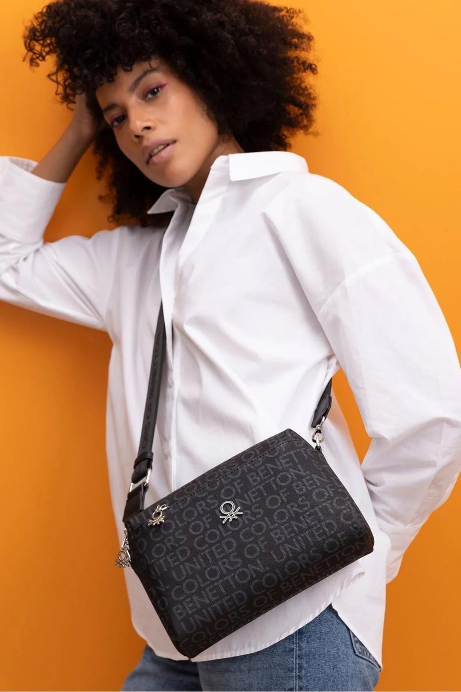 Benetton 1381 Siyah Baskılı Çarpraz Bayan Çanta