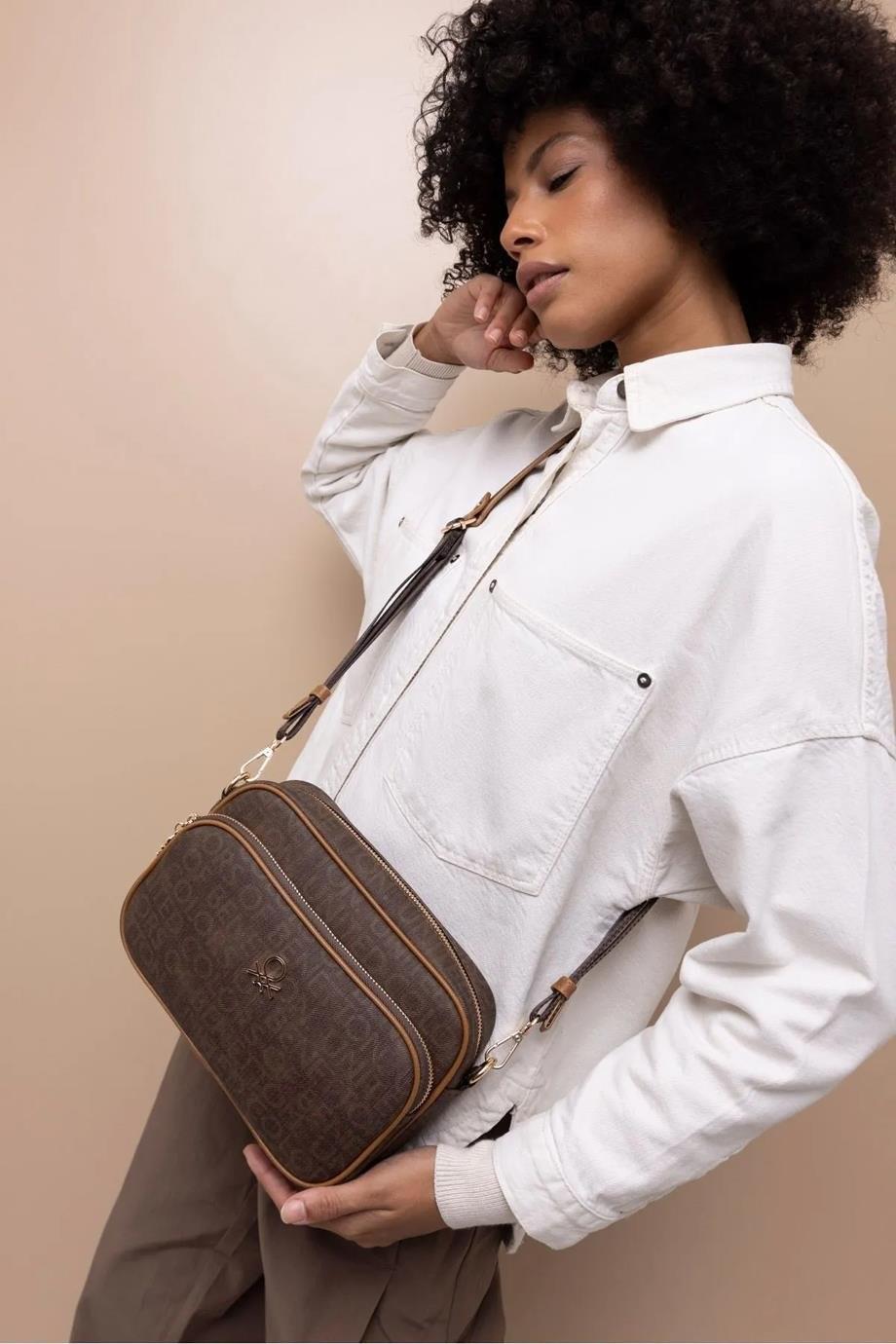 Benetton 1398 Kahve Taba Baskılı Çarpraz Bayan Çanta