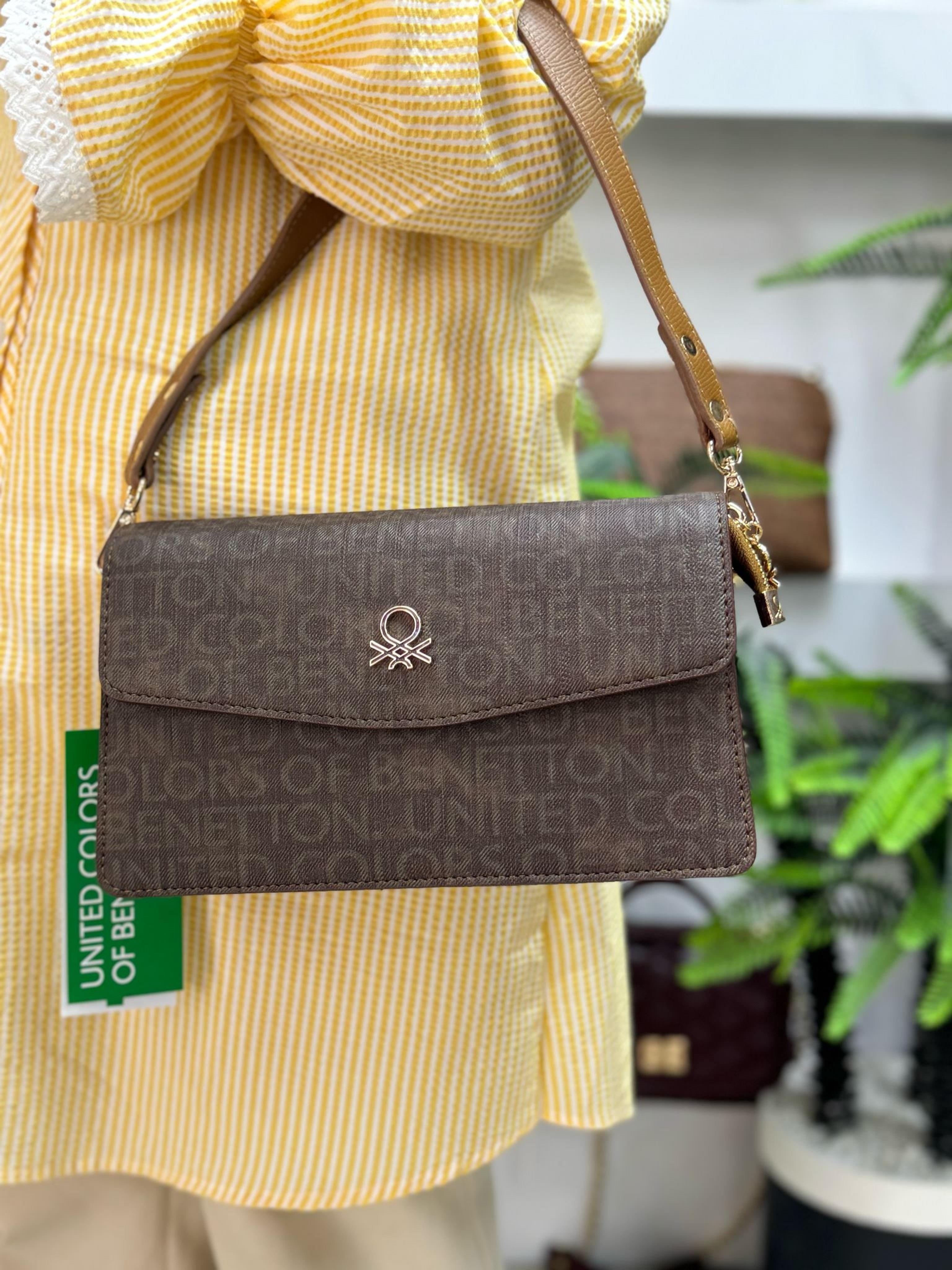 Benetton 1405 kahve Taba Baskılı Çarpraz Bayan Çanta