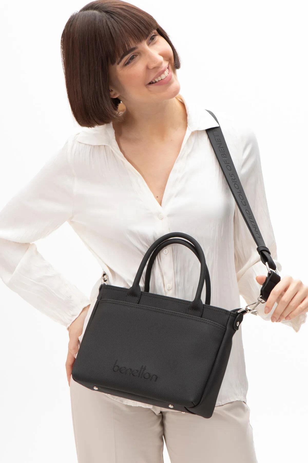 Benetton 1614 Siyah Baskılı Çarpraz Bayan Çanta