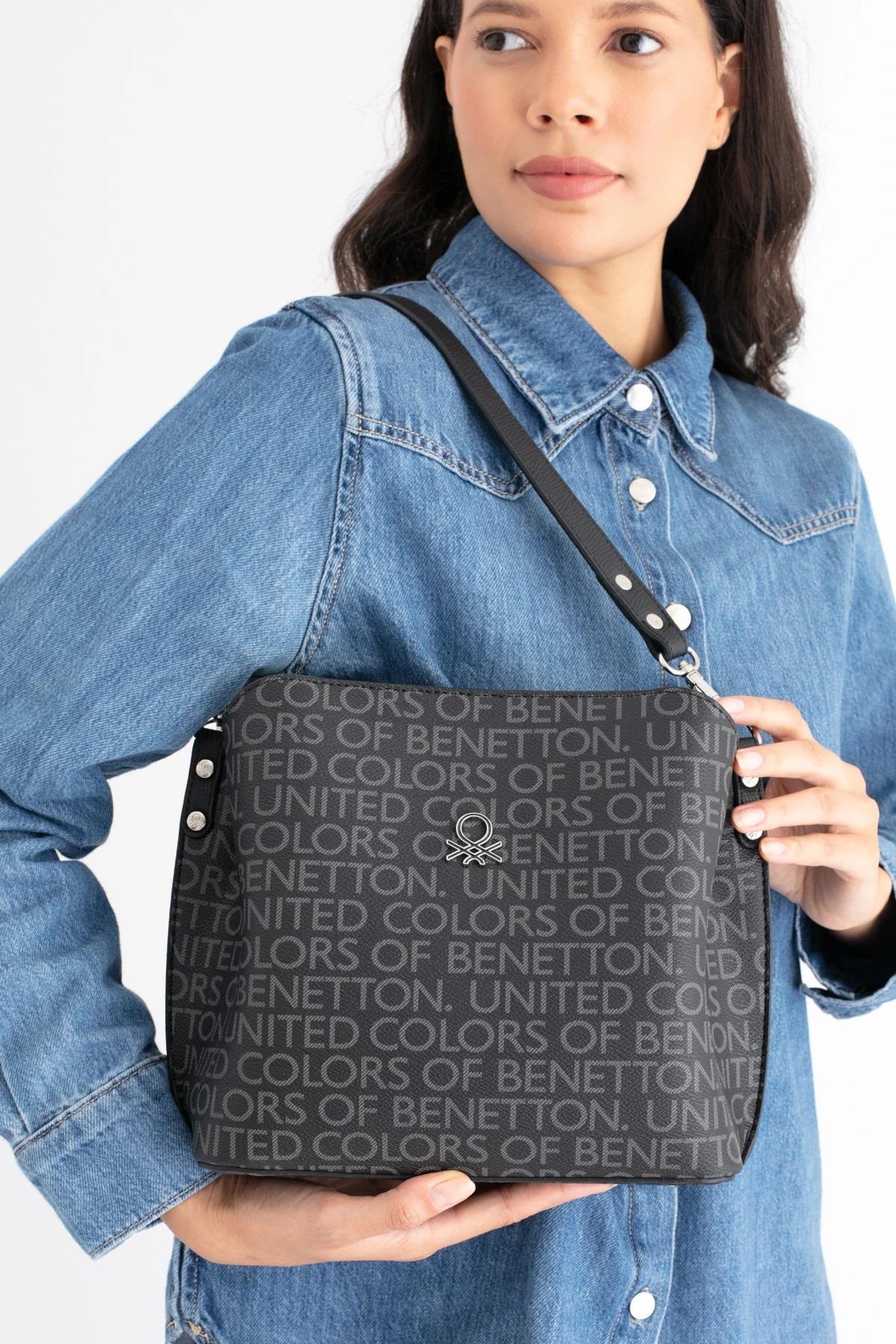Benetton 1689 Siyah Baskılı Çarpraz Bayan Çanta