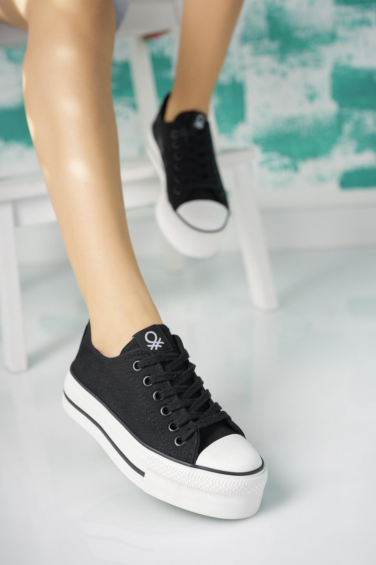 Benetton 30935 Siyah Kalın Taban Kısa Kadın Sneakers