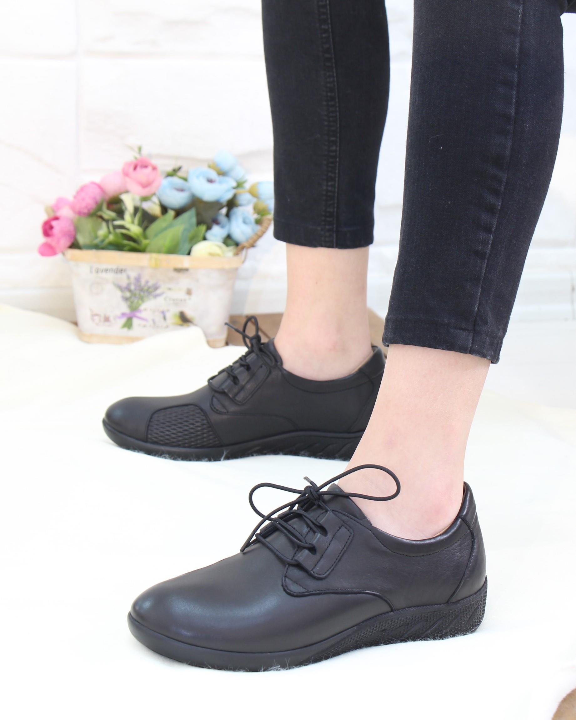 Capella 504 Siyah Hakiki Deri Günlük Kadın Yürüyüş Ayakkabı